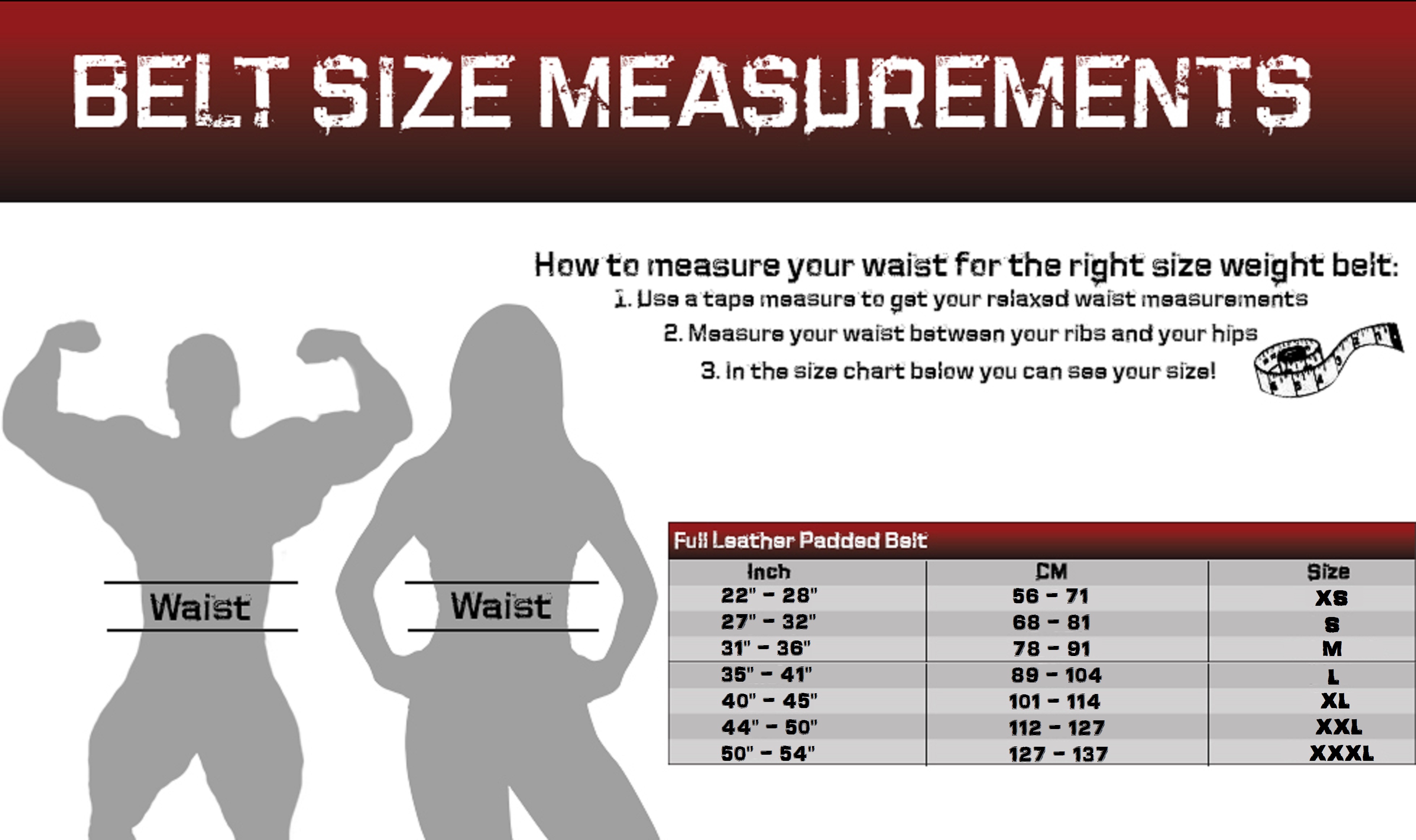 Weight Lifting Belt Size Chart